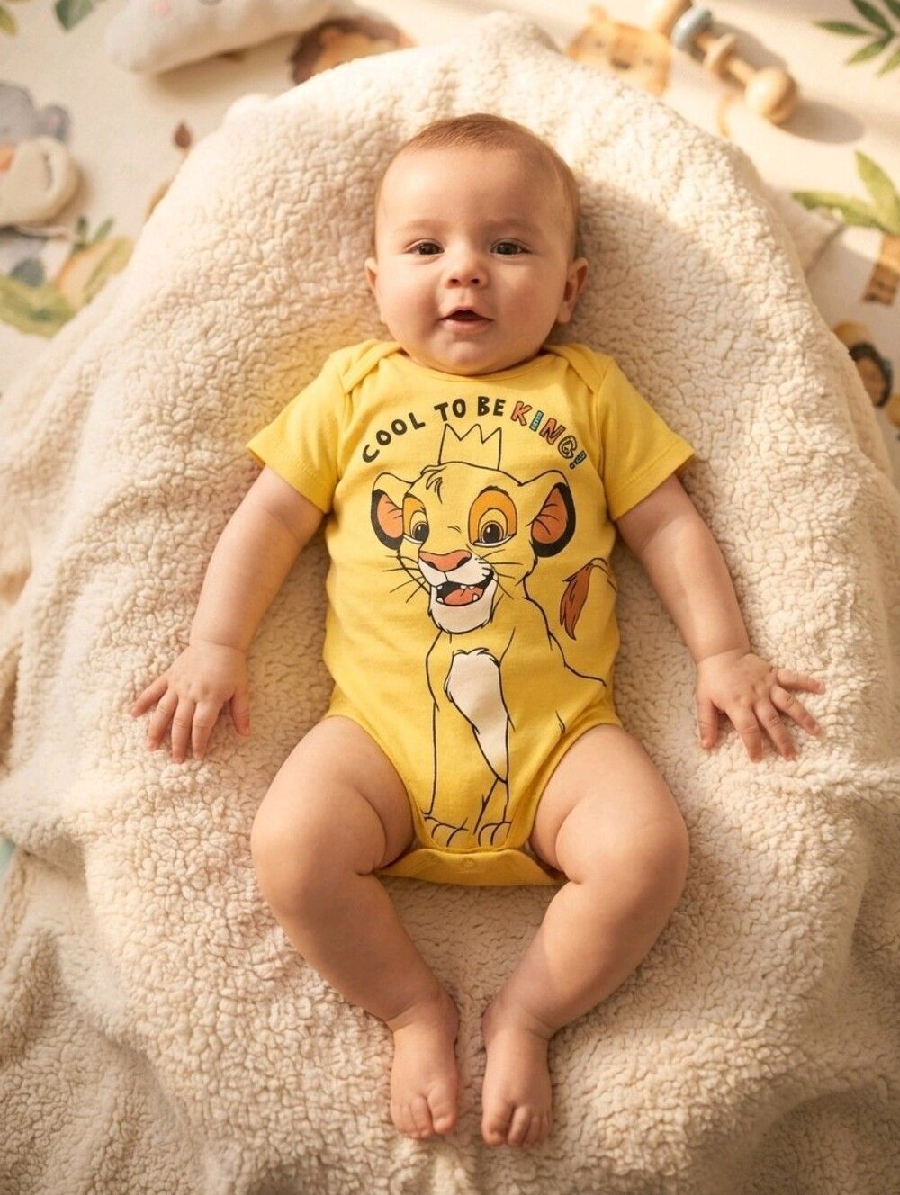 Disney Baby Simba Lion King Onesie 6–9M Yellow “Cool to Be King” Bodysuit Infant